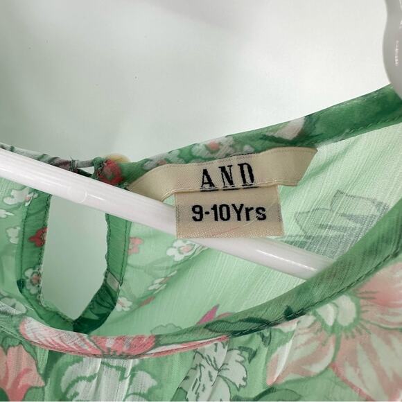 AND Girls Floral Tiered Trapeze Dress in green Size 9-10 yrs - Picture 3 of 7